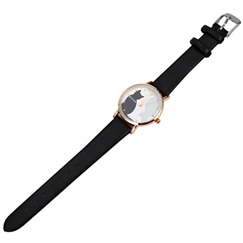 ULTECHNOVO Frauen Uhren Kinder Uhr Faux Lederband Quarz Armbanduhr Nette Katze Muster Quarz Uhren Quarzuhr mit Leder Band für Damen Mädchen Schwarz Quarzuhr Für Frauen Cover
