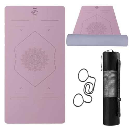 Image of B Fit Extra Wide 36x72 Inchs 9 MM Thick Original TPE Yoga Mat - Free Yoga Bag and Strap Included - With Alignment System, Non-slip, Eco-friendly, sweat-resistant (Dark Purple-Ligt Blue)