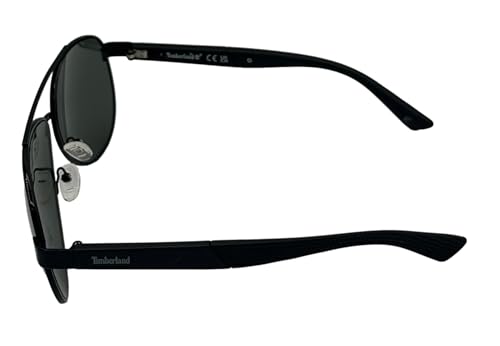 Timberland Shiny Black Mens Metal Aviator Sunglass, Green Lens TB7258. 1N4