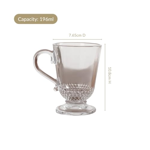 Image of Nestasia Set of 6 Transparent Glass Tea Cups (196ml Each) - Beaded Textured 100% Food Safe & Chip-Resistant Glass Set | Perfect for Irish Coffee, Hot & Cold Beverages