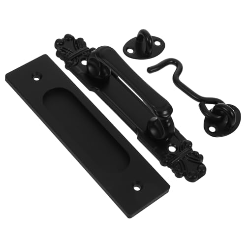 NUOLUX 黒色納屋ドア用ロックフック モダン引き戸取っ手と ラッチ 多用途ゲートフック付き 簡単取付けで玄関 お風呂ドアにも対応