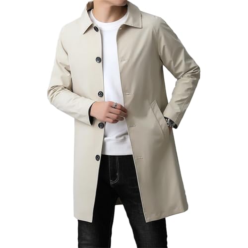 Gabardina para hombre, ajuste delgado, botonadura simple, casual, chaqueta larga ligera con solapa para otoño, caqui, 4XL