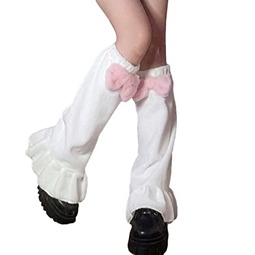 YEMOCILE Damen Mädchen Japanische Plüsch Beinwärmer Kawaii Pink Bow Fuzzy Flauschige Fußabdeckung Warme Socken Stulpen Cover