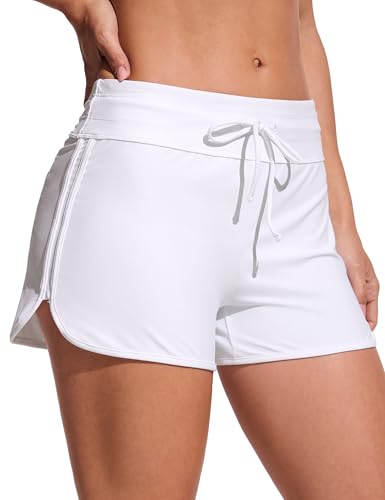 Image of CRZ YOGA Dolphin Classic Fit Board Shorts 3'' | Built in Brief, High Waisted, Tummy Control, Beach, Swim Trunks for Women