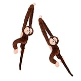 COSMEVIVI 2個長い腕の猿ぬいぐるみ 声の出る毛 おしゃれなカーテンデコレーション 深棕色 家の雰囲気を明るくする子供向けインテリアのおもちゃ