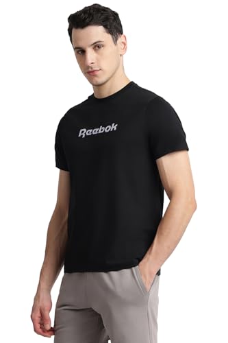 Image of Reebok Men's Cotton-Lycra Blend T-Shirt - 4-Way Stretch Smooth Smooth Round Neck Half Sleeve Tee for Men | Casual Tshirt for Men Stretchable Tshirt
