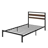 Zinus Kai Bettgestell 90 x 200 cm mit Bambus Kopfteil - Metallbett 90x200 mit Metall-Lattenrost - 80 cm Hohe Plattform mit Freiraum Darunter - Kein Boxspringbett Erforderlich - Schwarz/Braun