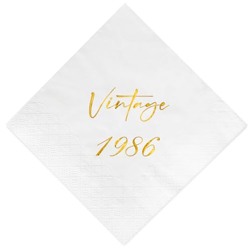Crisky Gold 40th Birthday Napkins for Men Women 40th Birthday Decorations 3-Ply 50 Pcs Vintage 40 Years Old Disposable Napkins for Cake Dessert Beverage Table Bday Party Supplies