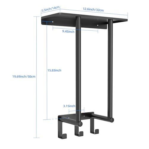 Towel Racks for Bathroom, Bathroom Towel Rack Wall Mounted with Metal Shelf and 3 Hooks for Small Bathroom, Black