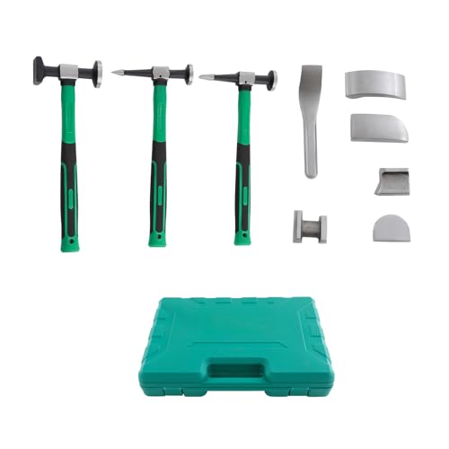 AGULIUM 9Pcs Auto Body Dent Repair Kit, 3 Hammers & 6 Sheet Metal Lining Irons, Car Body Repair Kit Dent Removal Tool with a Toolbox