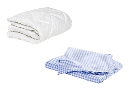 BKB Toddler Mattress Protector and 2 Gingham Sheets, Light Blue