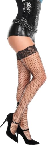 Image of ToBeInStyle Women's Fine Classic Fishnet Thigh High Stretch Nylon Novelty Stockings