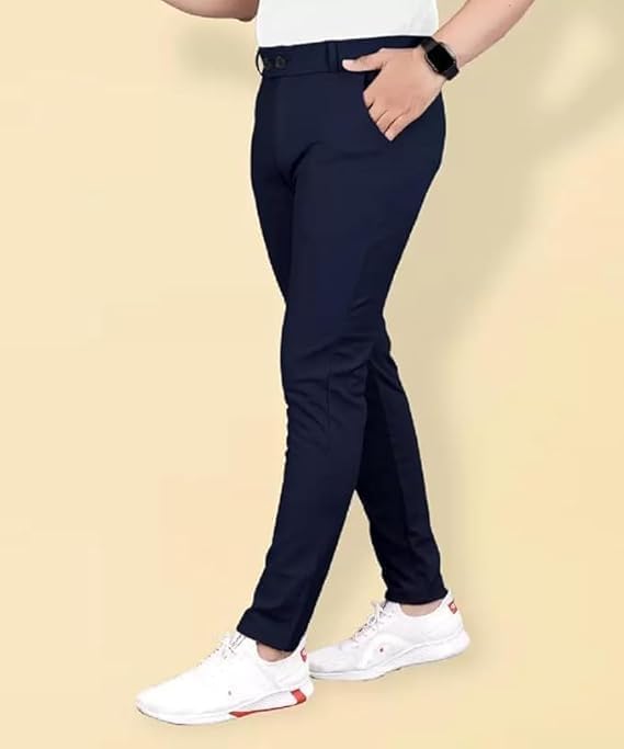 Image of Men Slim Fit Formal Trousers | Stylish Ankle Length Stretchable Office Pants | Men's Comfortable Slim Fit Trousers Combo Pack of 3