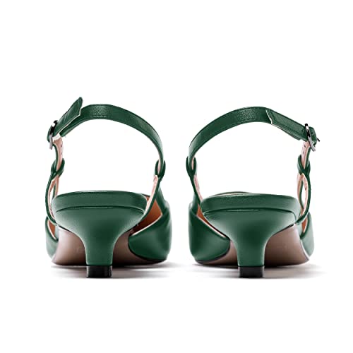 WAYDERNS Women's Matte Slingback Pointed Toe Buckle Kitten Low Heel Pumps Cute Dress Shoes 1.5 Inch4