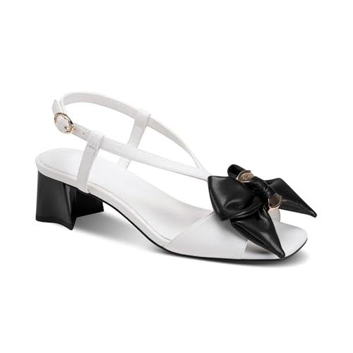 KARL LAGERFELD Women's Suttyn Heeled Sandal with Bow, BRIGHT WHITE/DARK BLACK, 6 KARL LAGERFELD Women's Suttyn Heeled Sandal with Bow, BRIGHT WHITE/DARK BLACK, 6