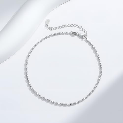 Image of CHIC & ARTSY 925 Sterling Silver Ankle Bracelets for Women, Adjustable Double Layer Chain Anklets, Minimalist Lightweight Foot Jewelry for Beach & Everyday Wear