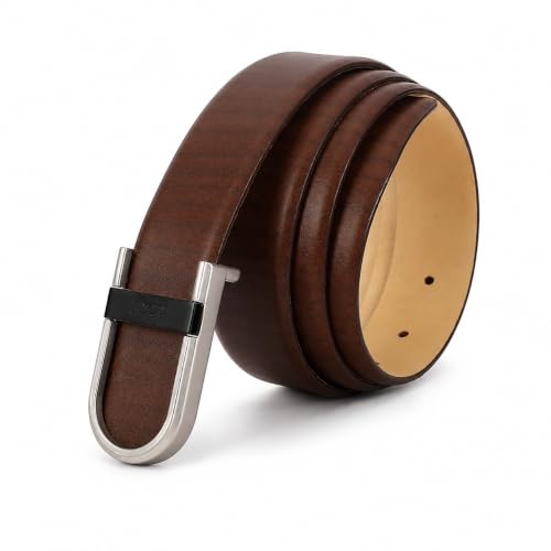 Image of GIL Brown Leather Belt for Men, Men's 34mm Profile Leather Belt with Signature Buckle, Casual and Formal Wear