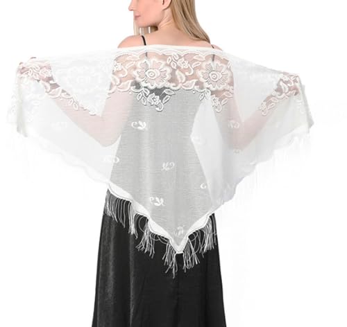 LuckyMoon Womens Triangle Lace Shawls Wraps for Evening Dresses with Tassels Party Prom Scarf Mesh Wedding Shawls