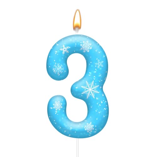 Snowflake Themed Birthday Candle Number 3, Cake Party Decoration for Girls