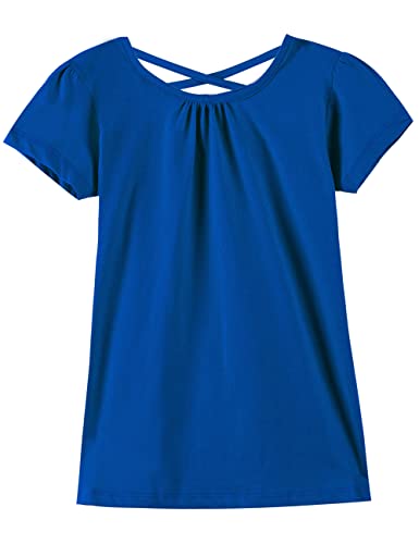 Image of Noomelfish Girls Criss Cross Back T-Shirts Short Puff Sleeve Tee Tops (5-12 Years)