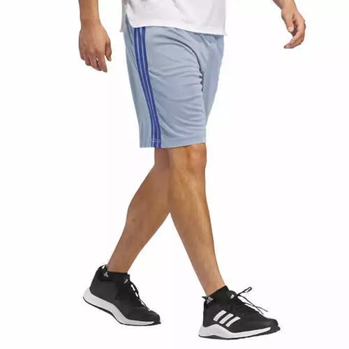 adidas Short masculino com 3 listras e bolsos laterais com zíper, Azul claro, GG