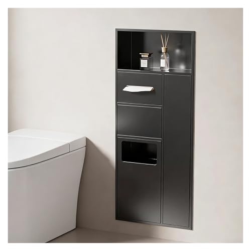 Nicho de ducha de acero inoxidable con cubo de basura, armario oculto para escobillas, dispensador de papel higiénico de pared, almacenamiento empotrado