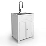 VINGLI 24-Inch Laundry Sink with Cabinet Stainless Steel Sink Faucet White Cabinet Combo for Laundry Room, Bathroom and Kitchen
