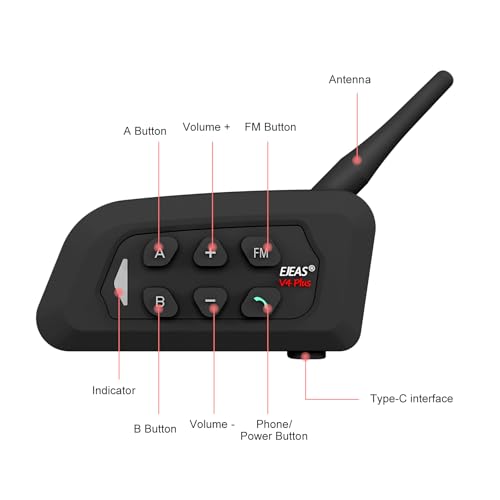 Novamente V4 Plus Motorcycle Bluetooth Headset, 4-Way 1500m Helmet Intercom with IP65 Waterproof,Noise Cancellation,FM (2Packs) - image 2