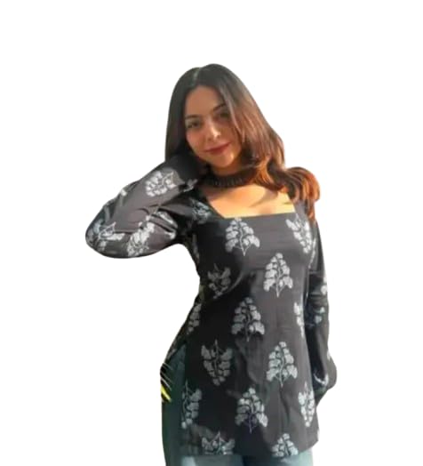 janki fashion Women's Black Floral Print Top, Square Neck, Full Sleeves, Casual Wear Tunic-picture-44