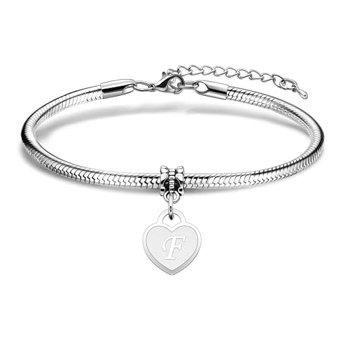 Bracciale lettere. Nome personale Initial Pendente Argento Braccialetto Gioielli Regalo per le Donne. Regalo del per la mamma, lei, moglie, compleanno, San Valentino, anniversario (Lettera F)