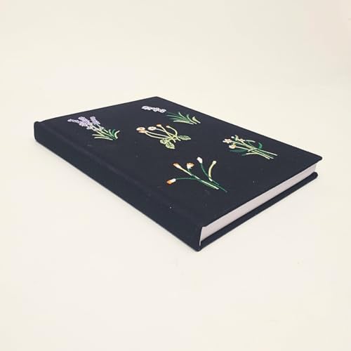 Image of Punch Studio Kelly Green Delicate Floral Black Embroidered Hardcover Fabric Journal with 192 Pages, 6 inch x 8.5 inch (43975)