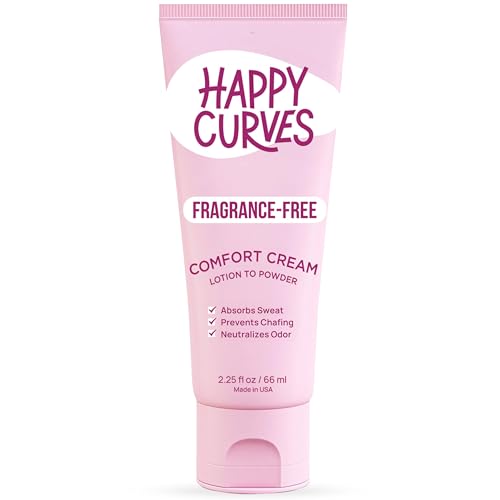 HAPPY CURVES Lotion to Powder Anti Chafing Odor Control Cream for Women: Aluminum-Free Cream for Private Parts, Under Breast, & Body 2.25 Fl Oz (1 Pack, Fragrance-Free)