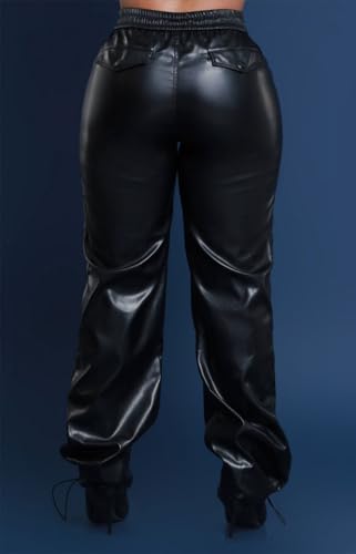 hibshaby Faux Leather High Waist Pants for Women, Trendy High Waist Trousers Black2
