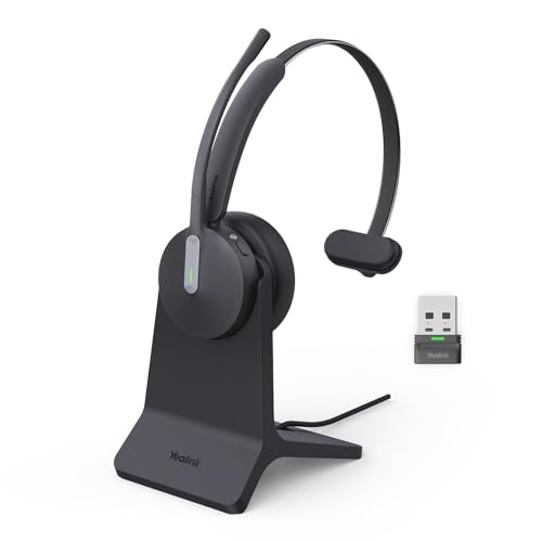 Yealink BH70 with Stand Wireless Bluetooth Headset with Microphone for Work, up to 35h Talking Battery Life, 3 Noise Cancellation Mics, Teams Certified, ≤90min Fast Charging, NO Power Adapter Needed
