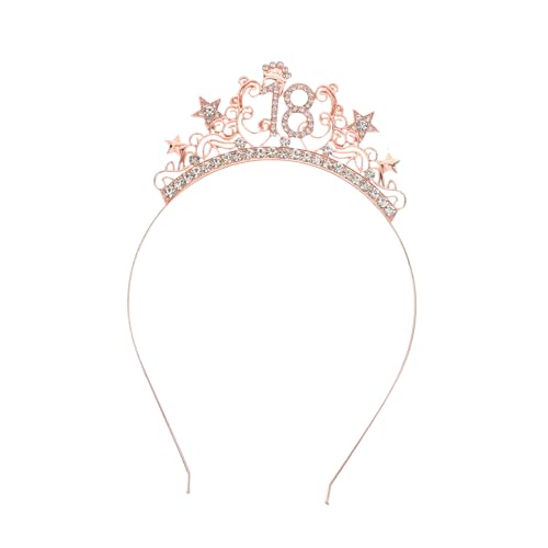 WOFASHPURET 18 diadema de coroação de aniversário diadema com diamantes de imitação acessórios para o cabelo de aniversário tiara de aniversário para meninas liga dourada