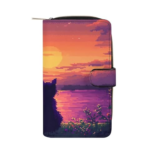 Digital Cat Enjoy The Sunset Long Wallet for Women Men Purses Coin Pouch Credit Card Holder Organizer
