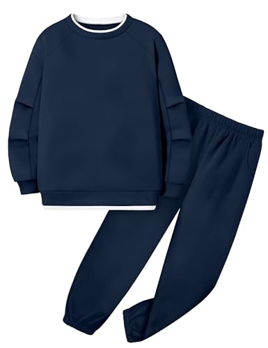 KANGKANG Boys Clothes Size 10-12 Youth, Teen Clothes Two Piece Round Neck Long Sleeve Sweatshirt Pullover Top and Sweatpants with Pocket Fall Winter Outfits Set
