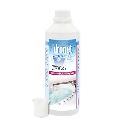 Metacril Idronet + Vaso Medidor Graduado, Limpiador Específico para Bañeras de Hidromasaje y Spas, No Espuma, Limpia y Desengrasa - 500 ML
