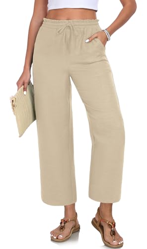 Image of EDUWU Women Casual Pants Loose High Waist Cropped Palazzo Beach Pants Summer Outfits 2026 Trendy
