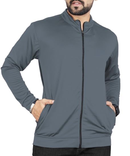 Men's Full-Zip Black Jacket, Casual Long Sleeve Stand Collar-picture-39