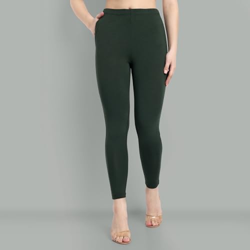 Image of ONE SKY Women Ankle Length Leggings | Premium Cotton Modal Spandex Blend | High Waist Stretchable & Bio-Washed Fabric | Colour-Lock | Ethnic Leggings for Women