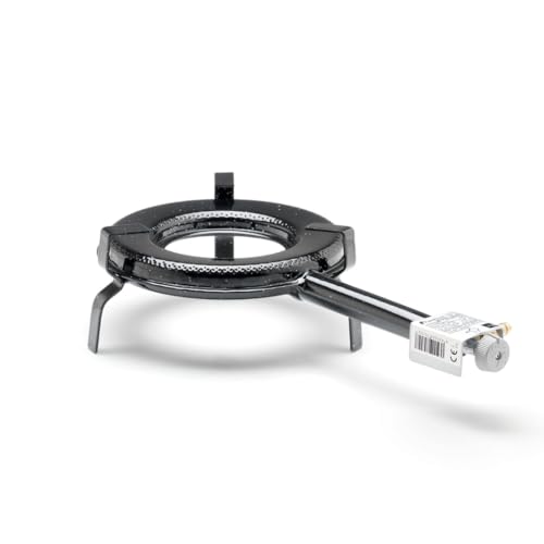 FLAMESVLC - Paellero Gas Butano | Llama potente y abundante | Llave de 3 posiciones | Sistema Optim Patentado | Para paelleras 38-42 cm | Diámetro paellero 25 cm | Uso exterior