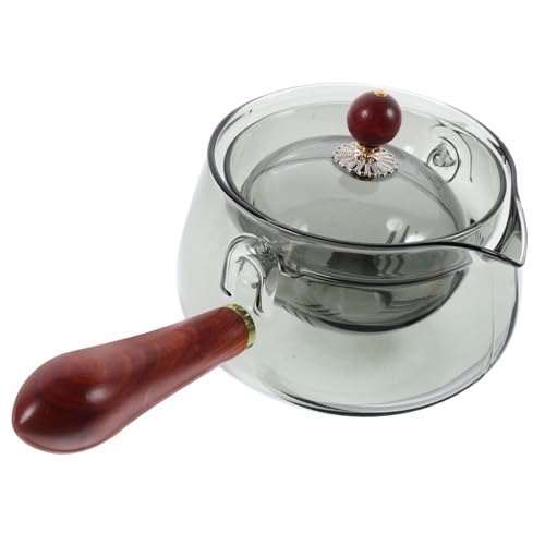 DIYEAH Tetera de Vidrio Borosilicato con Mango de Madera Rotación Infusor Integrado para Infusiones Delicadas Tetera Pequeña para Oficina y Hogar Diseño Creativo y Resistente al Calor
