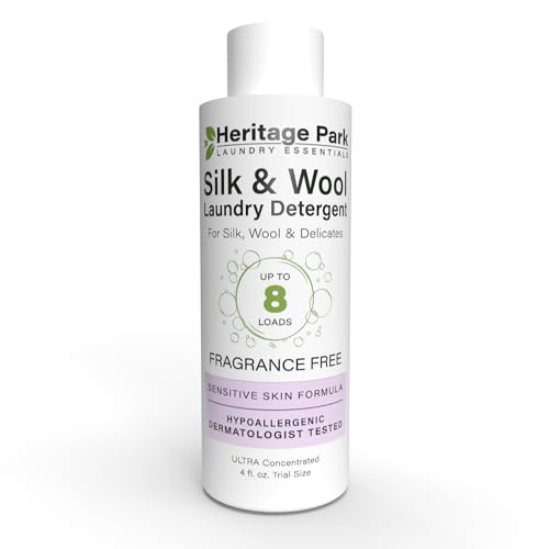 Heritage Park Silk & Wool Fragrance Free, Hypoallergenic, pH-Neutral Laundry Detergent - Dermatologist-tested, Sensitive Skin-Friendly, Enzymes-Free, Ultra Concentrated (4 Fl Oz)