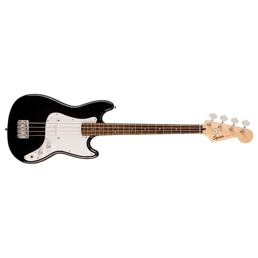 Squier by Fender Sonic Bronco Bass, Diapasón de Laurel, Golpeador Blanco, Negro, Incluye cursos virtuales gratuitos en Fender Play