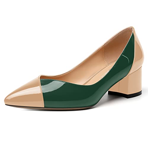 SHOWFOREST Women's Formal Patent Slip On Office Pointed Toe Solid Chunky Low Heel Pumps Shoes 2 Inch