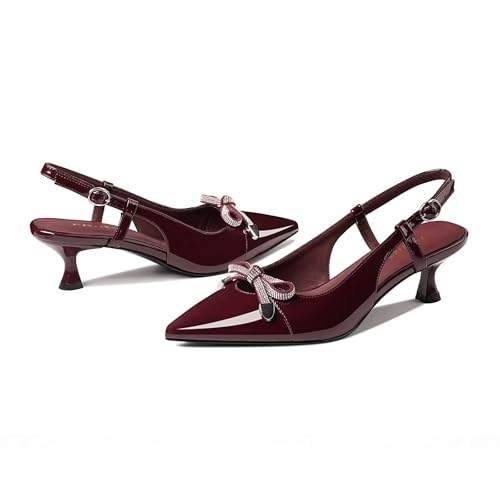 Image of Kitten Heels for Women Closed Pointed Toe Heels Patent Leather Low Heel Slingback Dress Shoes Feature Adjustable Buckle for Date Party Work Office Comfortable Sexy Pumps Shoes