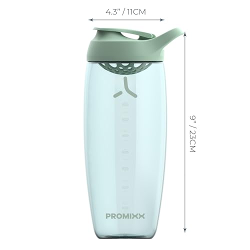 Image of Promixx Pursuit Protein Shaker Bottle (32 oz) - Silent No-Ball Mixer, Leak-Proof Lid, BPA /BPS & Phthalate-Free ECOZEN - Easy-Clean Shaker Cup for Protein Shakes, Pre & Post-Workout Smoothies