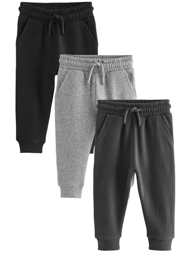 NEXT Niños Pack de 3 Pantalones de chándal Suaves al Tacto Negro/Carbón/Gris 9 Meses 12 Meses
