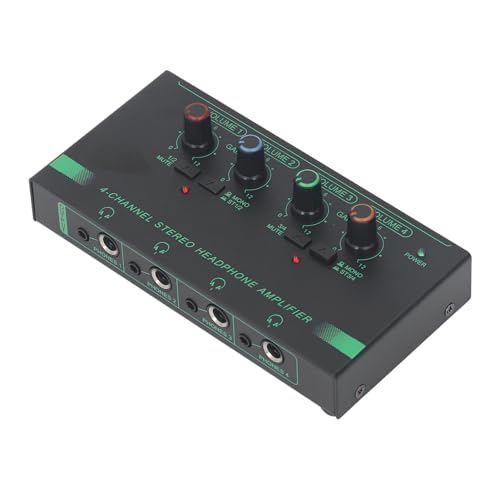 Headphone Amplifier, 4 Channel Mono Stereo Audio Amplifier with Power Adapter, Mini Earphone Splitter for Studio and Stage, 4×3.5mm Headphone Jack and 4×6.35mm Headphone Jack